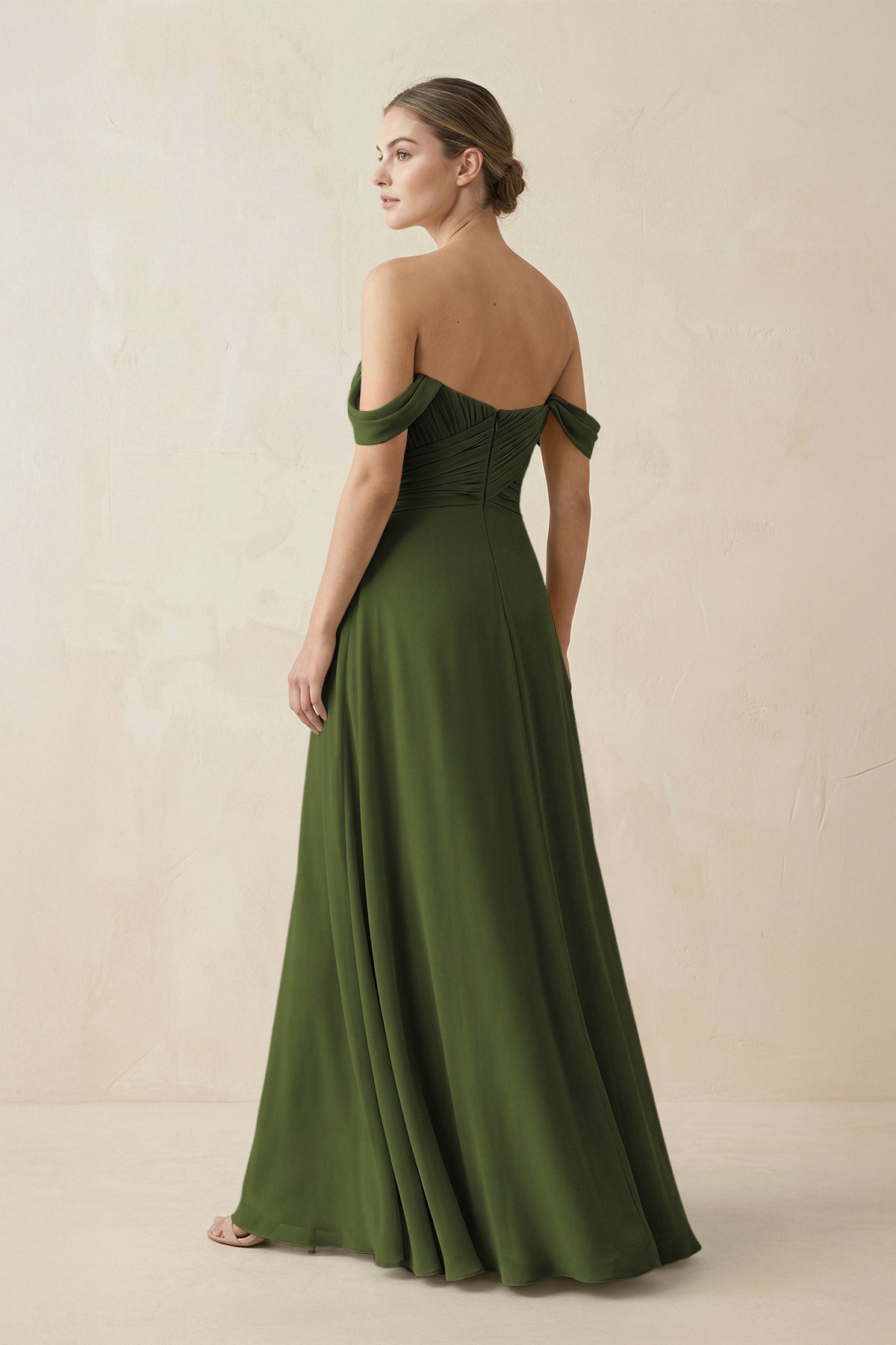 A-Line Off-the-Shoulder Chiffon Bridesmaid Dress in Olive