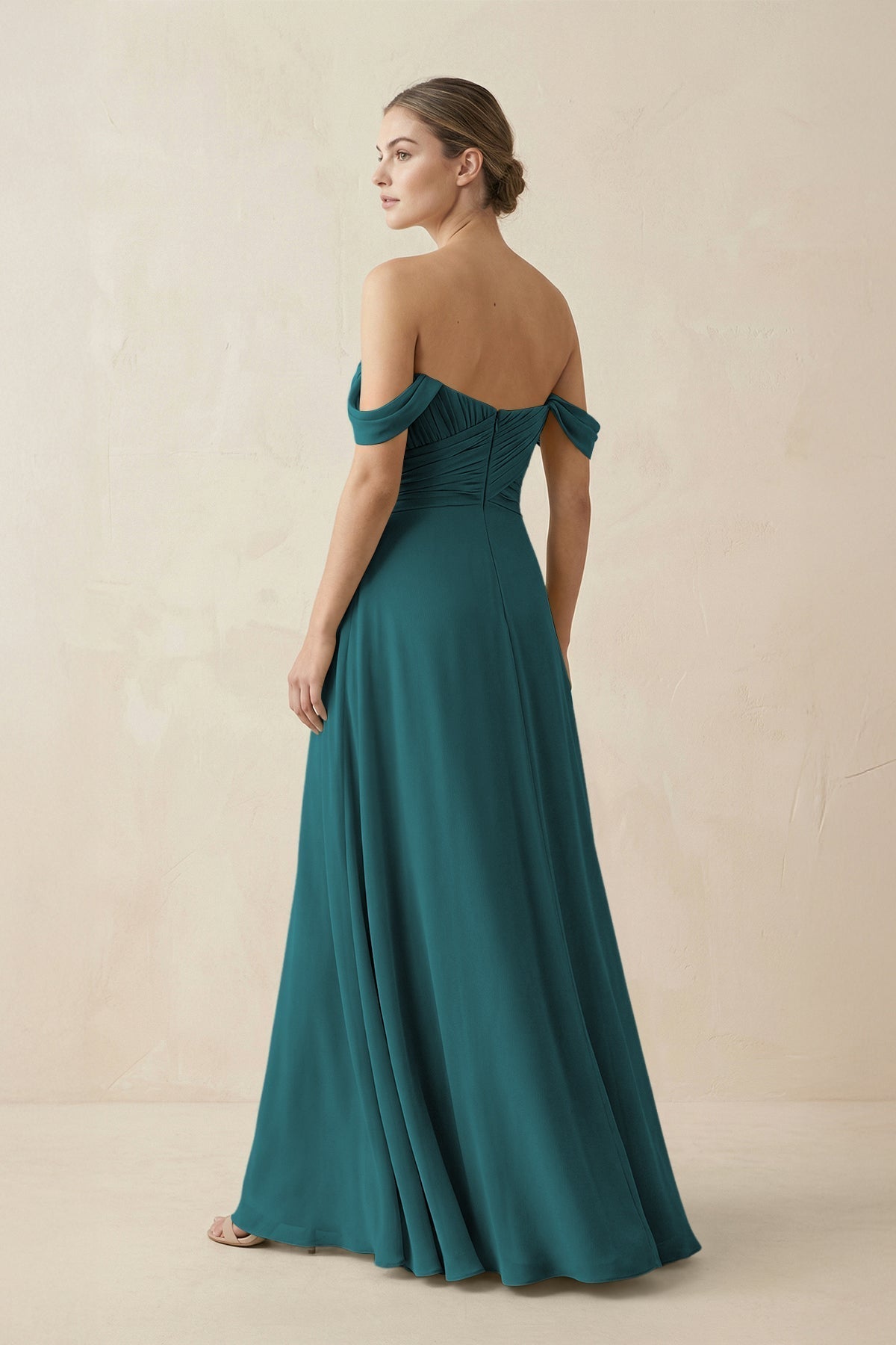 A-Line Off-the-Shoulder Chiffon Bridesmaid Dress in Pine
