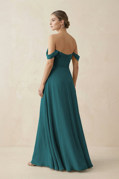 A-Line Off-the-Shoulder Chiffon Bridesmaid Dress in Pine