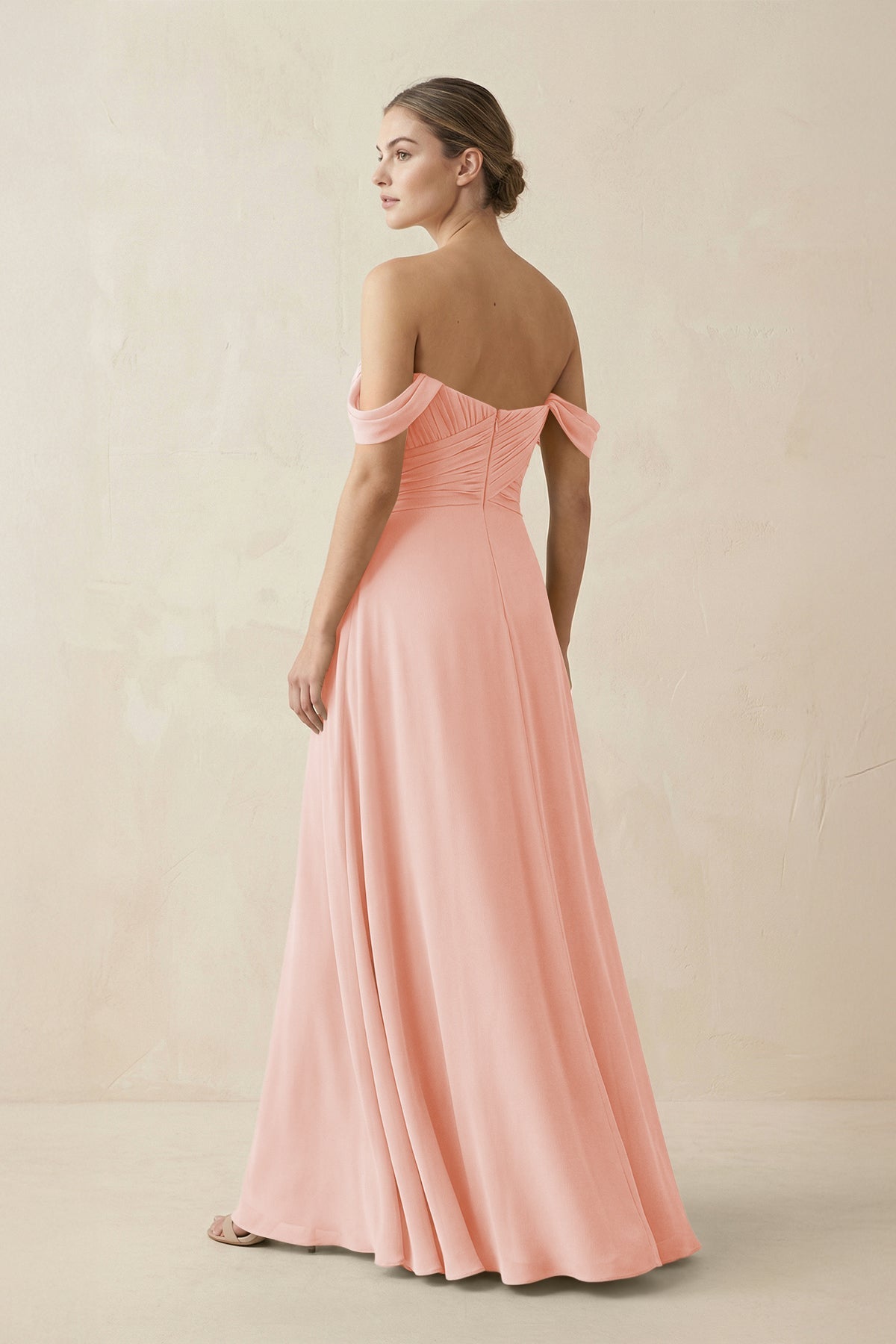 A-Line Off-the-Shoulder Chiffon Bridesmaid Dress in Rose Petal