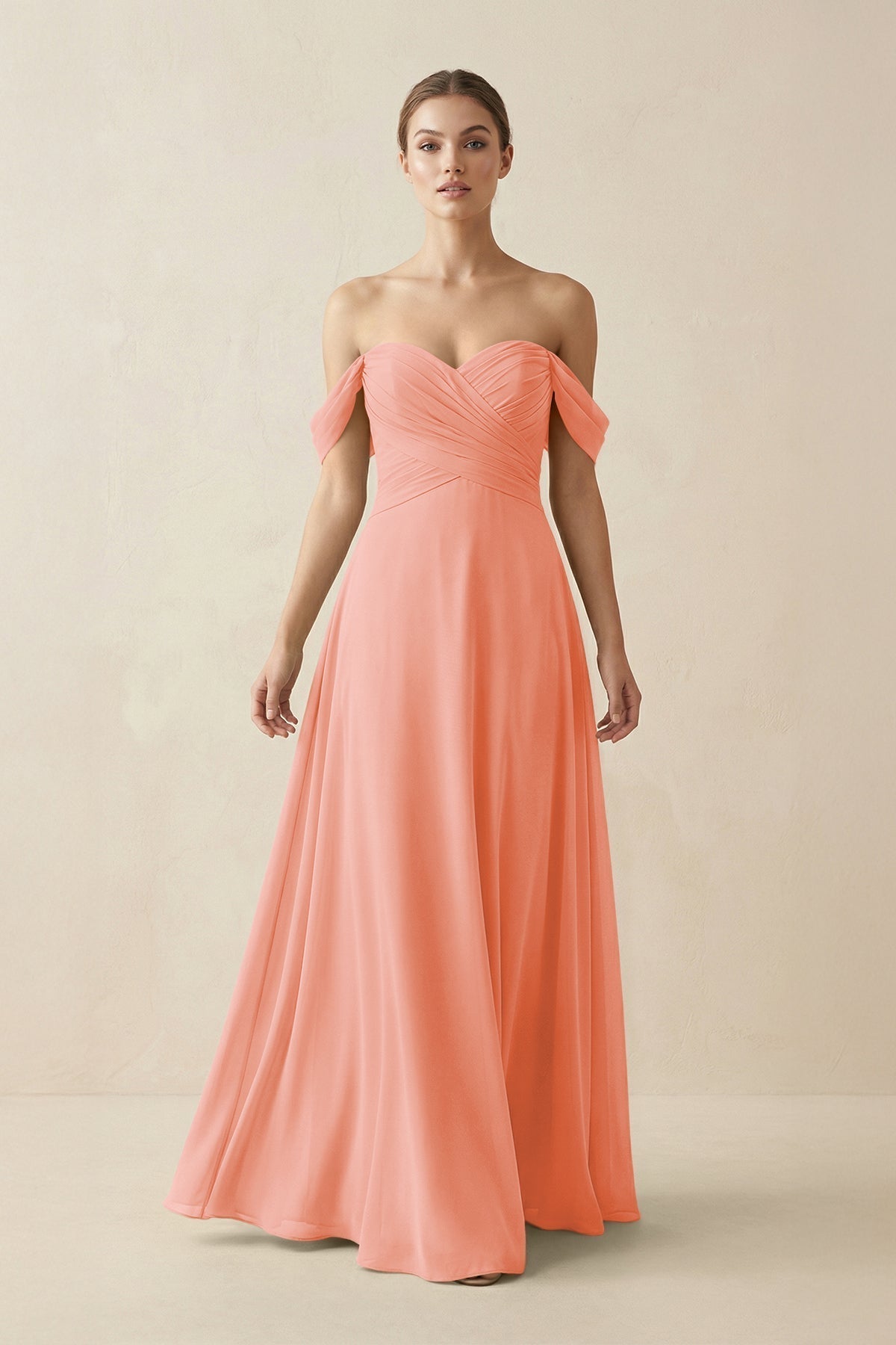 A-Line Off-the-Shoulder Chiffon Bridesmaid Dress in Rosette