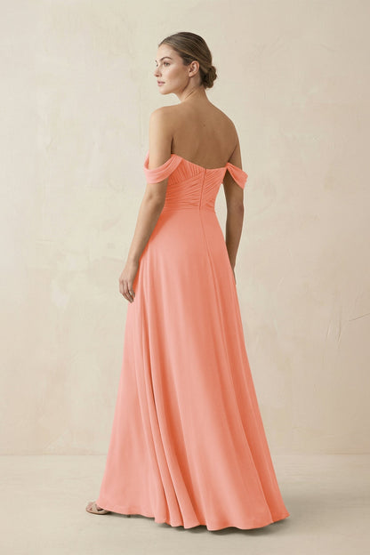 A-Line Off-the-Shoulder Chiffon Bridesmaid Dress in Rosette