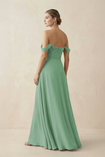 A-Line Off-the-Shoulder Chiffon Bridesmaid Dress in Sea Glass