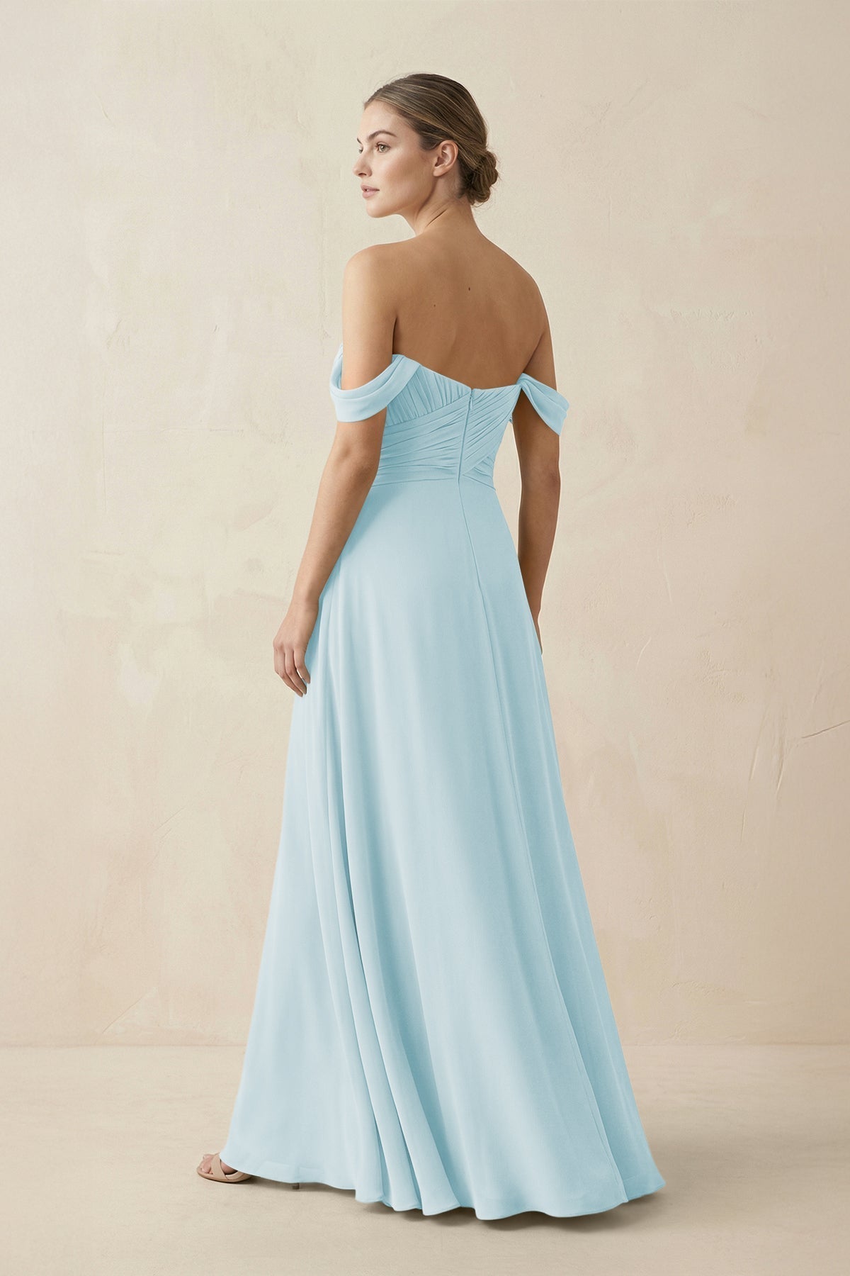 A-Line Off-the-Shoulder Chiffon Bridesmaid Dress in Sky Blue