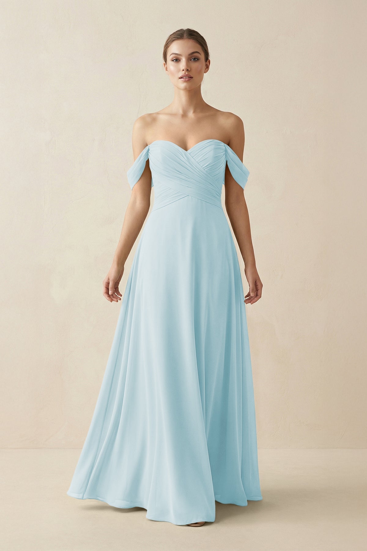 A-Line Off-the-Shoulder Chiffon Bridesmaid Dress in Sky Blue