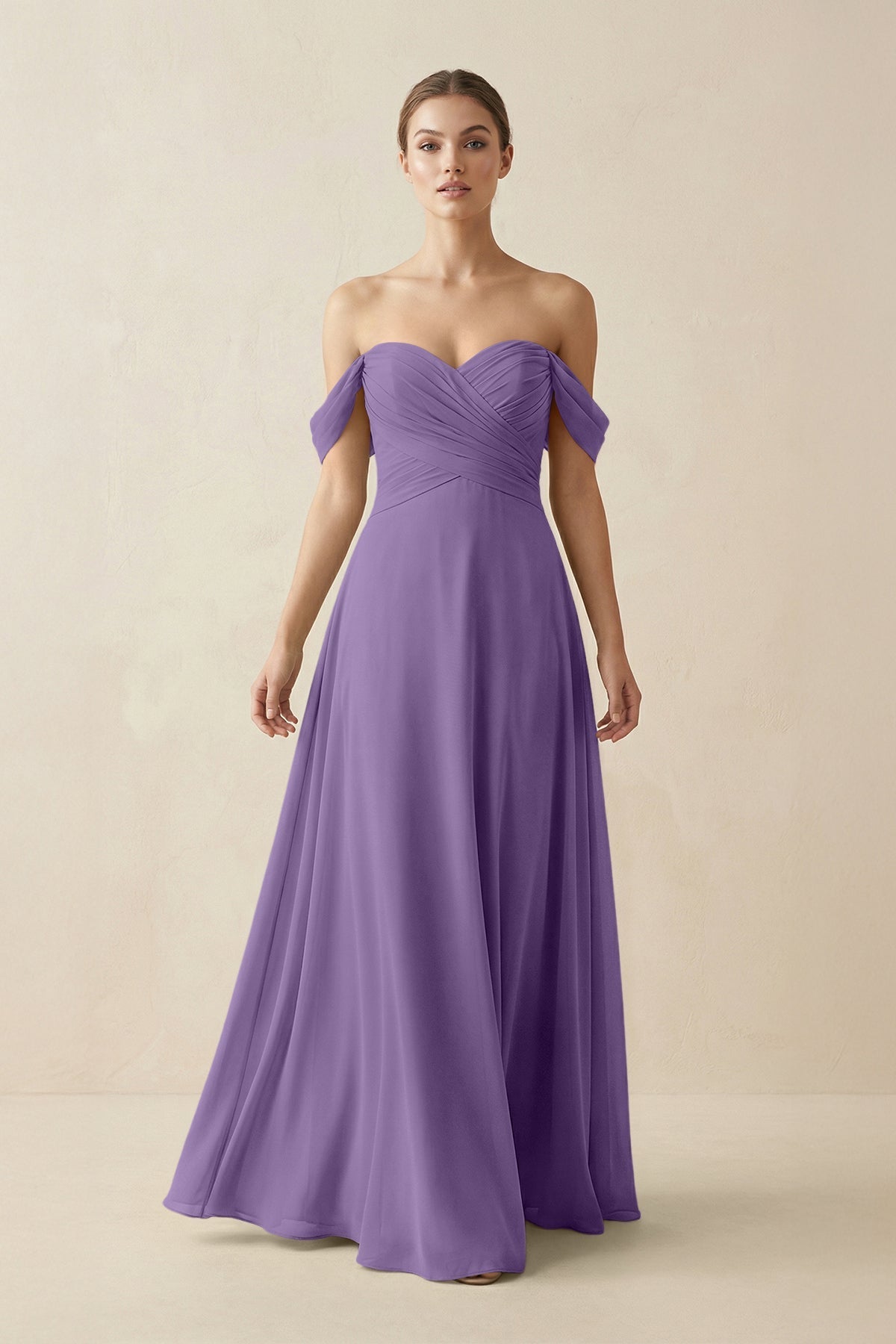 A-Line Off-the-Shoulder Chiffon Bridesmaid Dress in Tahiti