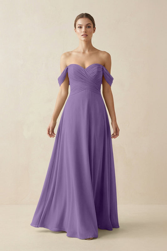 A-Line Off-the-Shoulder Chiffon Bridesmaid Dress in Tahiti
