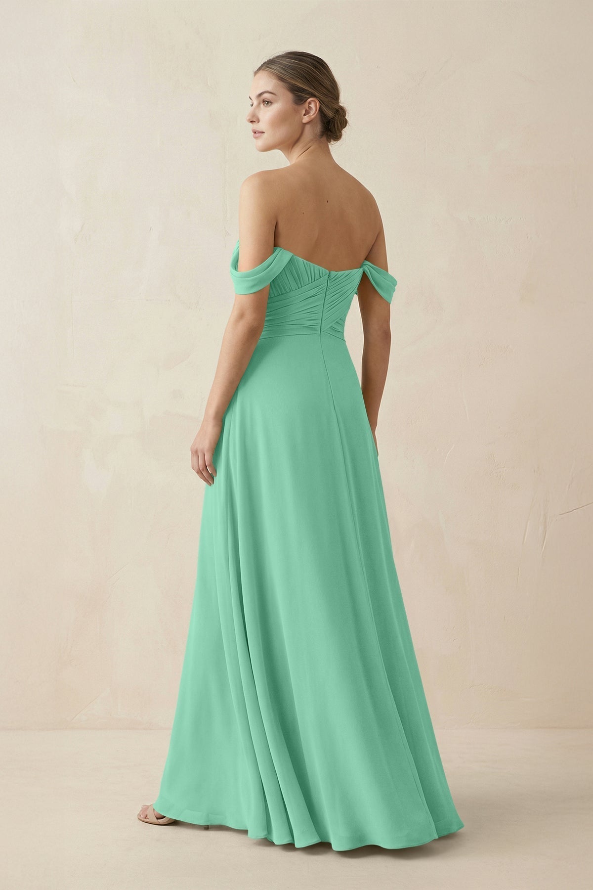 A-Line Off-the-Shoulder Chiffon Bridesmaid Dress in Turquoise