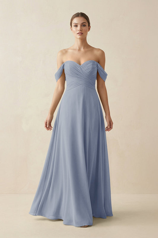 A-Line Off-the-Shoulder Chiffon Bridesmaid Dress in Twilight