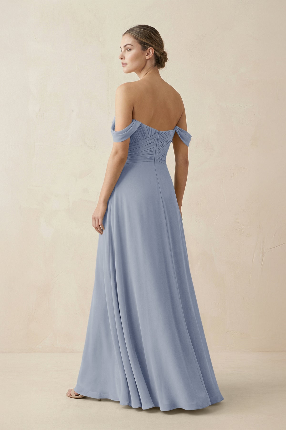 A-Line Off-the-Shoulder Chiffon Bridesmaid Dress in Twilight