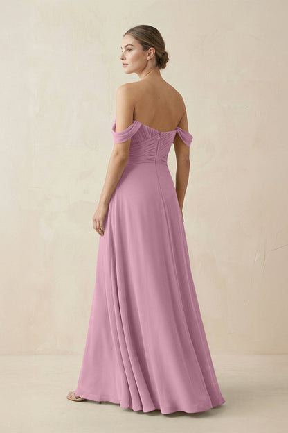 A-Line Off-the-Shoulder Chiffon Bridesmaid Dress in Vintage Mauve
