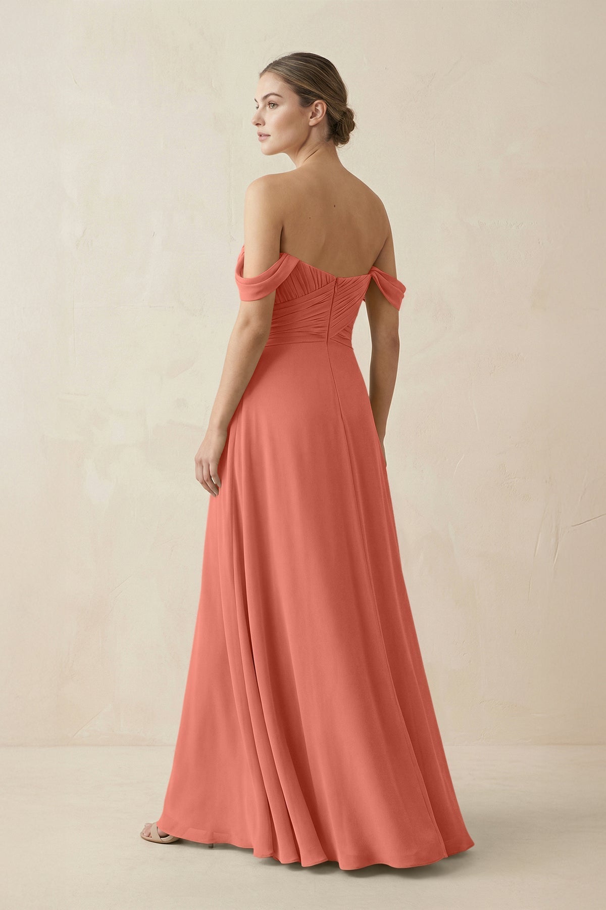 A-Line Off-the-Shoulder Chiffon Bridesmaid Dress in Wild Rose