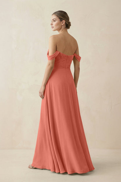 A-Line Off-the-Shoulder Chiffon Bridesmaid Dress in Wild Rose