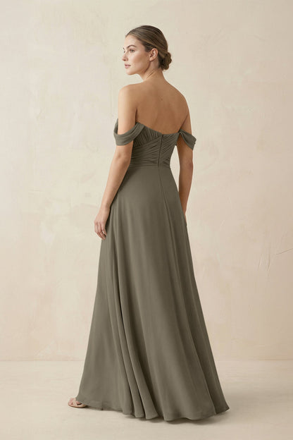 A-Line Off-the-Shoulder Chiffon Bridesmaid Dress in Willow Green