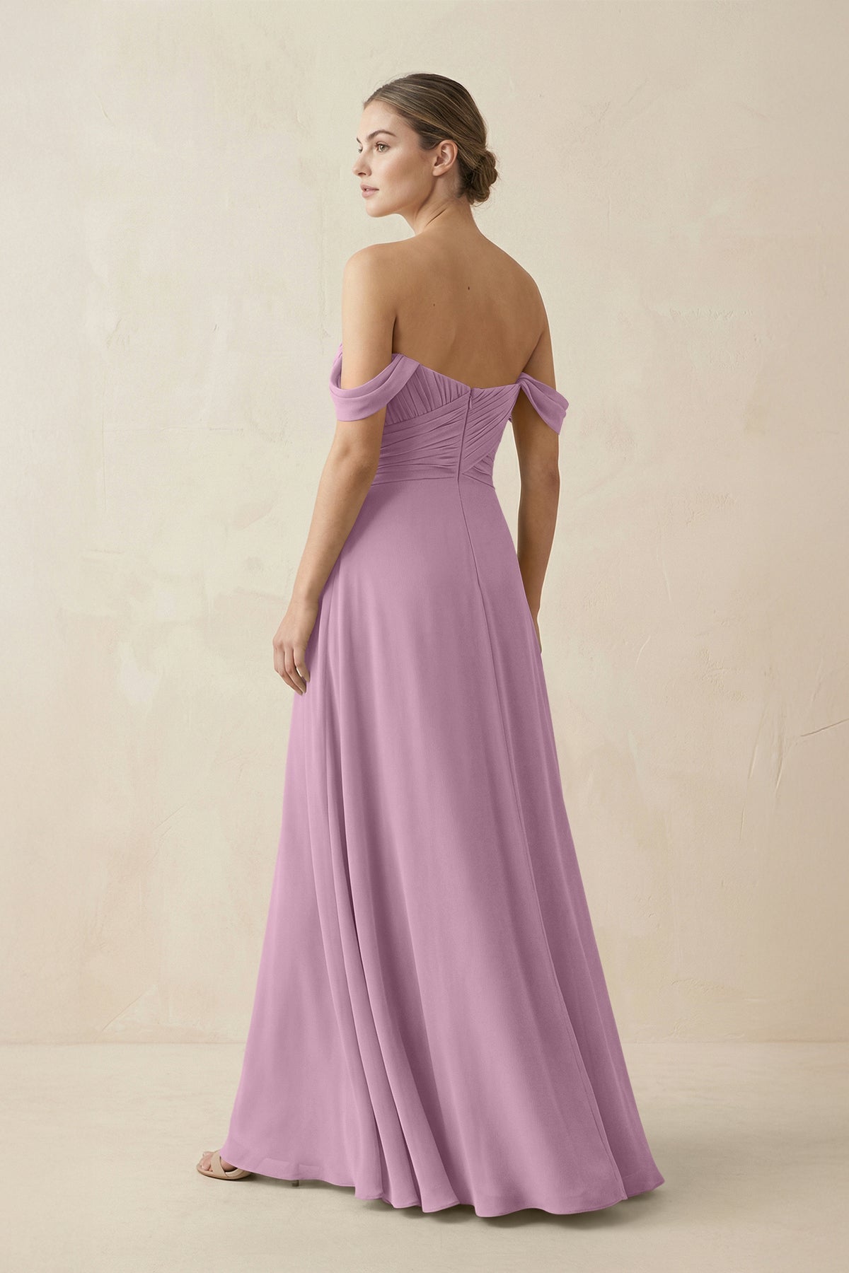 A-Line Off-the-Shoulder Chiffon Bridesmaid Dress in Wisteria