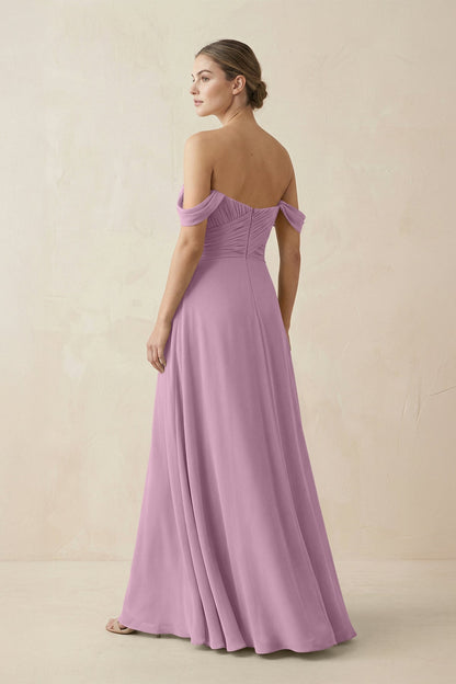 A-Line Off-the-Shoulder Chiffon Bridesmaid Dress in Wisteria