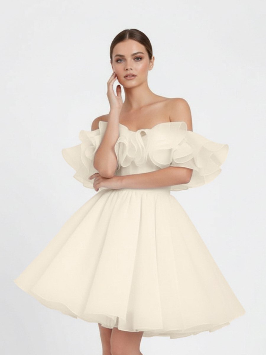 A-Line Off-The-Shoulder Sleeveless Short Mini Organza Wedding Dresses