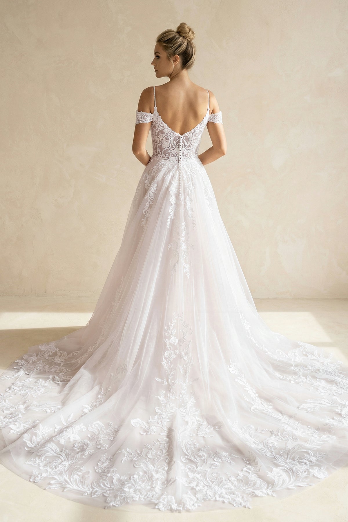 A-Line Off The Shoulder Wedding Dress With Appliques And Slit