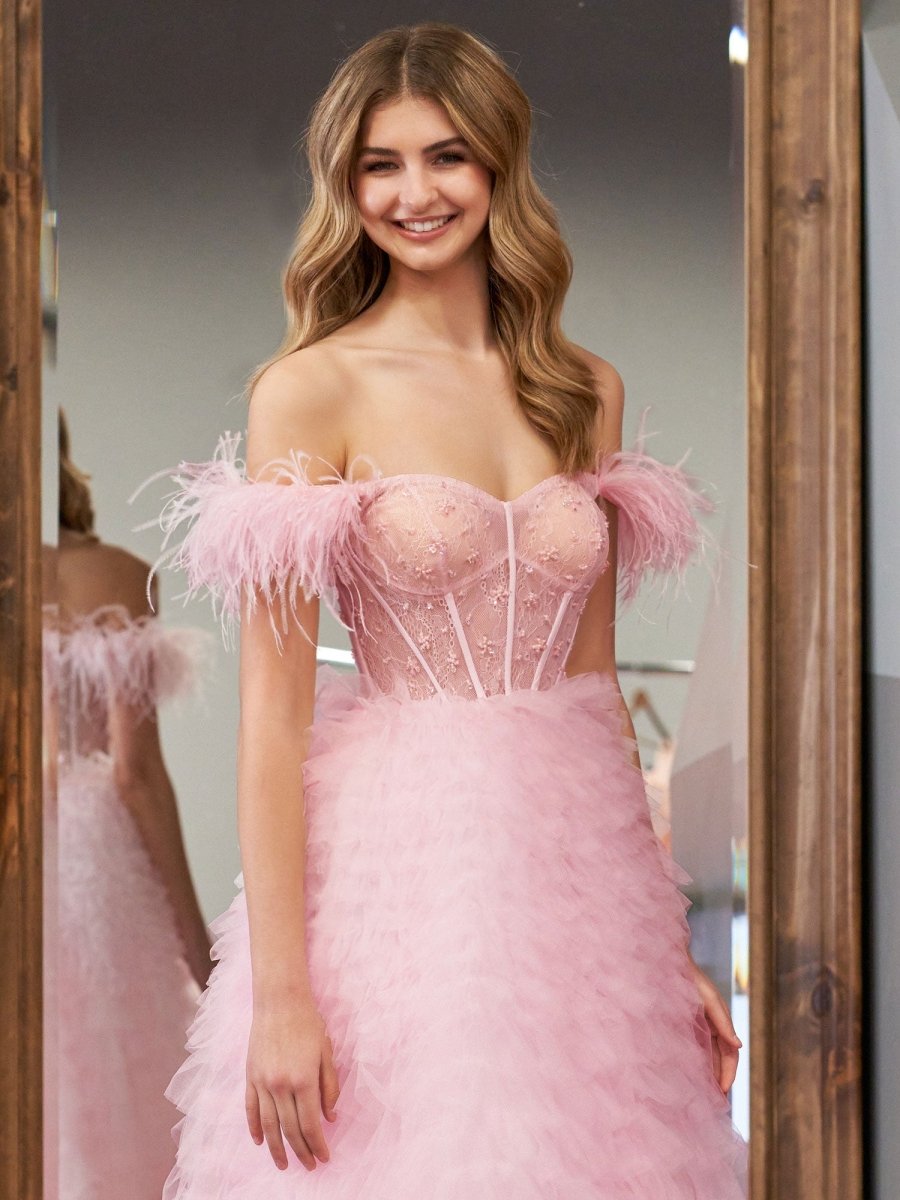 A Line Sweetheart Tiered Tulle Long Prom Dress With Slit