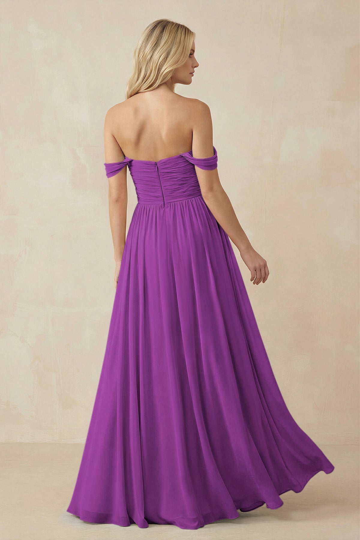 A-Line Pleated Long Chiffon Bridesmaid Dress in Amethyst