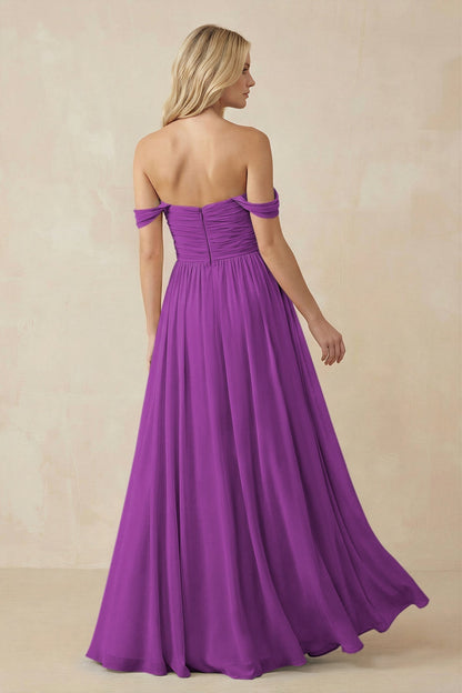 A-Line Pleated Long Chiffon Bridesmaid Dress in Amethyst