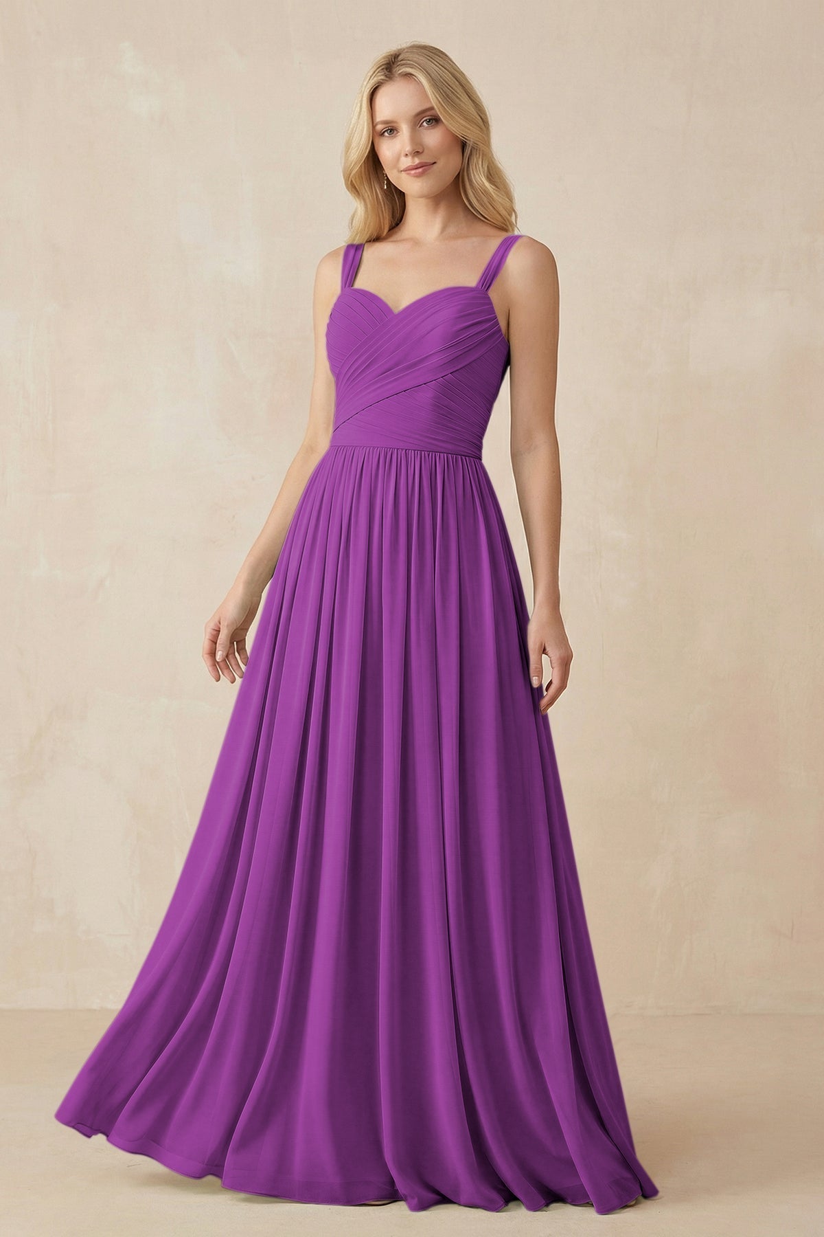 A-Line Pleated Long Chiffon Bridesmaid Dress in Amethyst