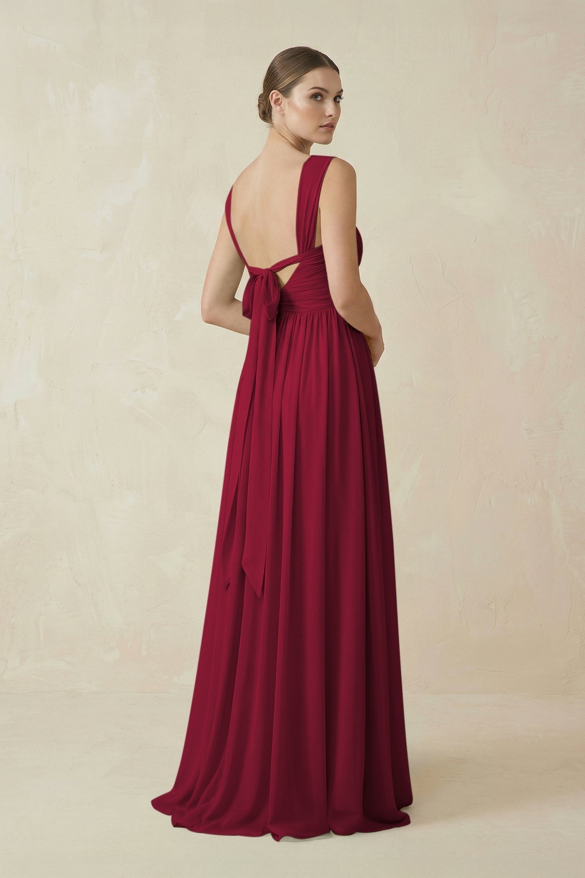 A-Line Pleated Chiffon Long Bridesmaid Dress in Berry
