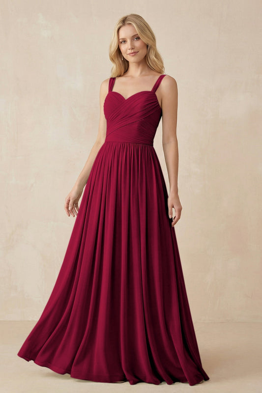 A-Line Pleated Long Chiffon Bridesmaid Dress in Berry