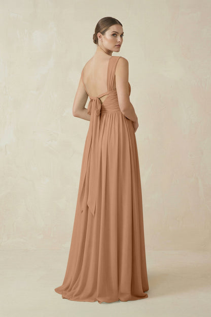 A-Line Pleated Chiffon Long Bridesmaid Dress in Bronzer