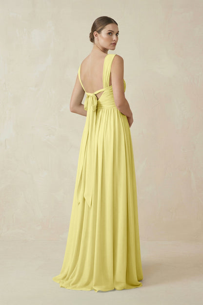 A-Line Pleated Chiffon Long Bridesmaid Dress in Buttercup