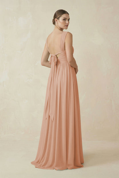 A-Line Pleated Chiffon Long Bridesmaid Dress in Champagne Rose