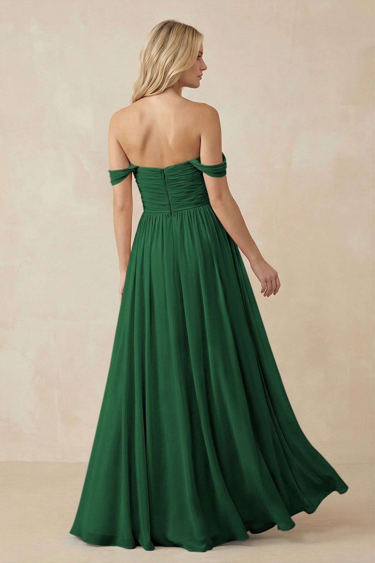 A-Line Pleated Long Chiffon Bridesmaid Dress in Dark Green