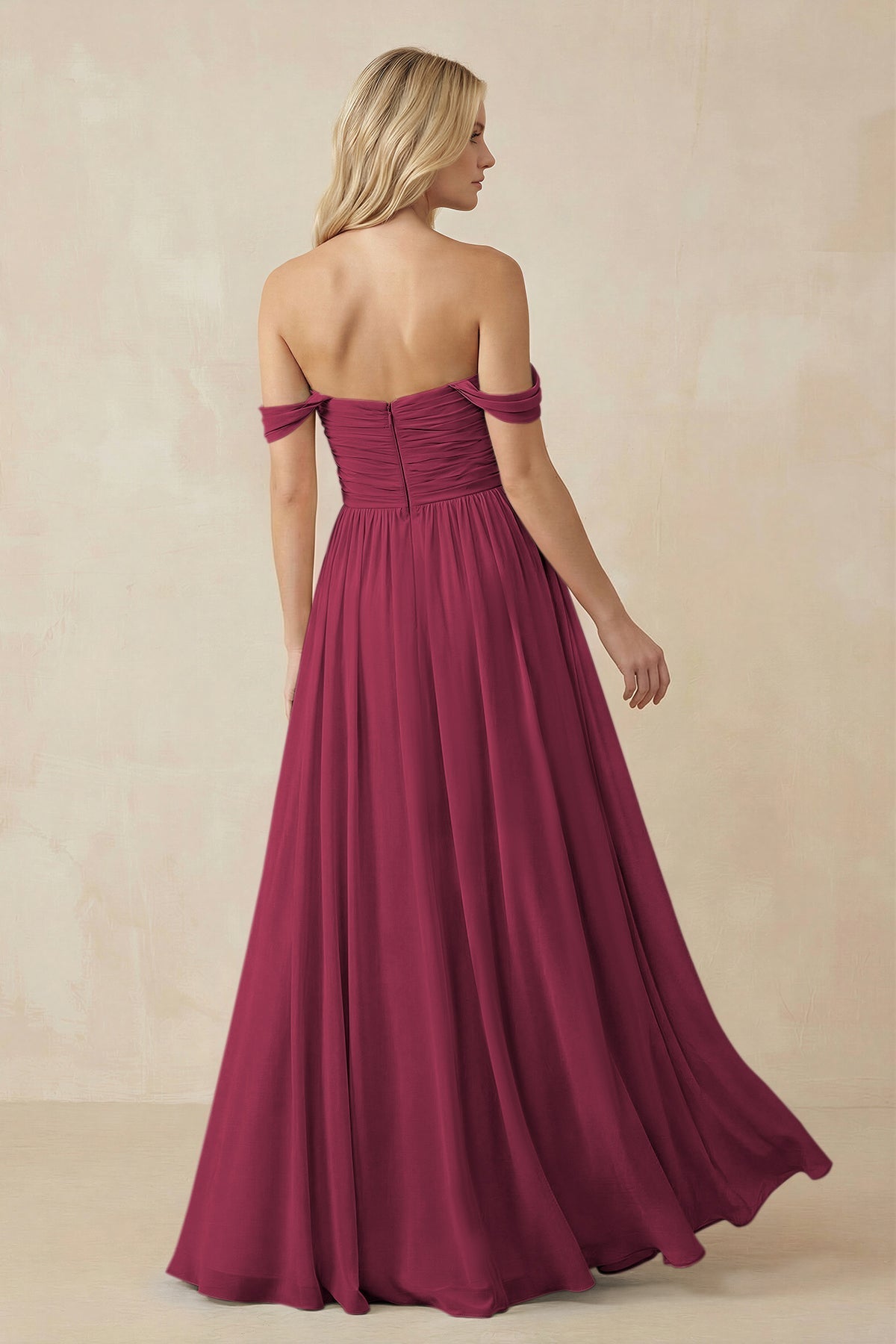 A-Line Pleated Long Chiffon Bridesmaid Dress in Desert Rose