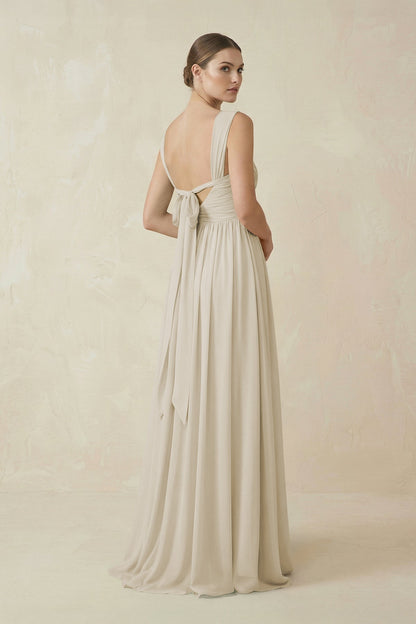 A-Line Pleated Chiffon Long Bridesmaid Dress in Dove Gray