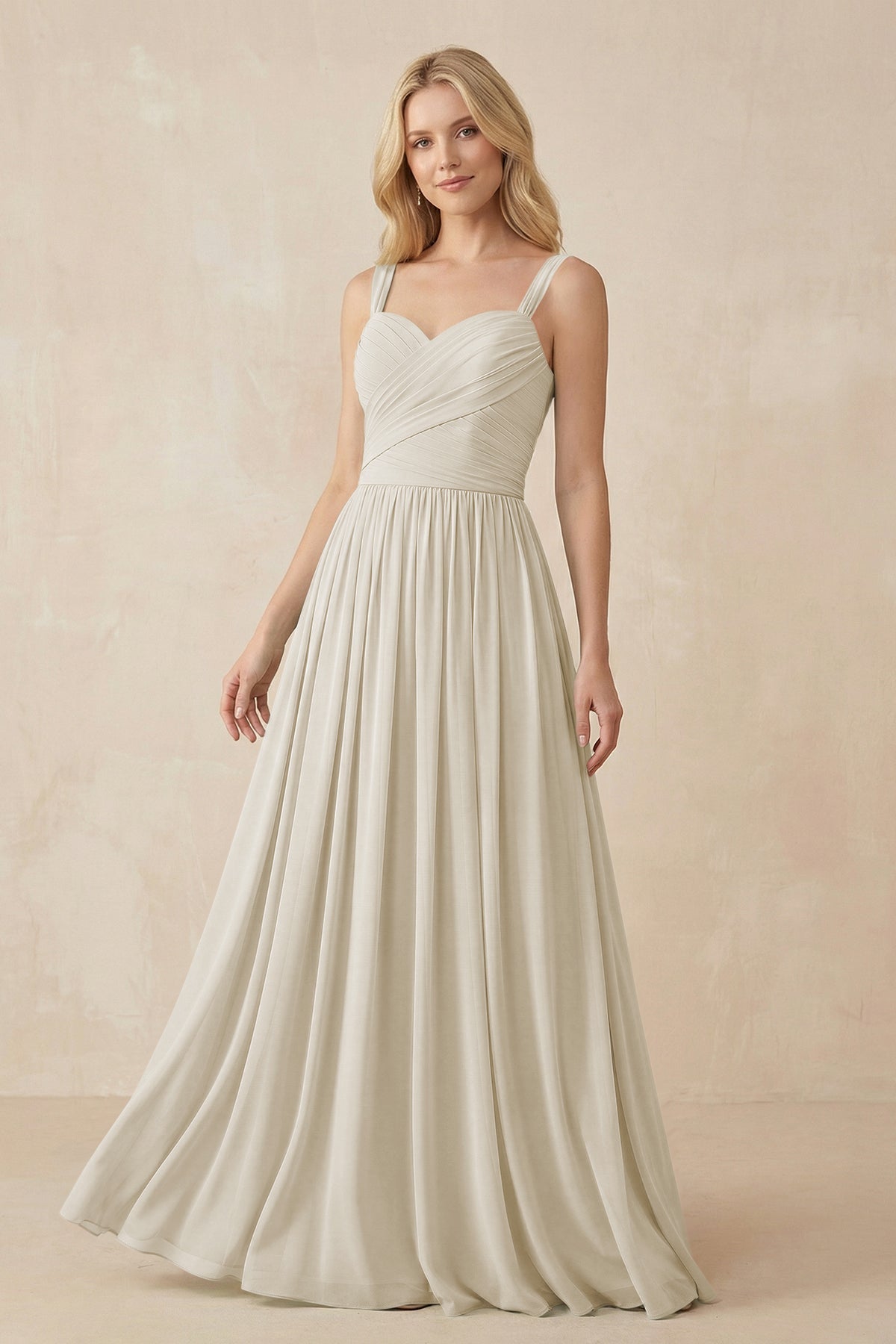 A-Line Pleated Long Chiffon Bridesmaid Dress in Dove Gray