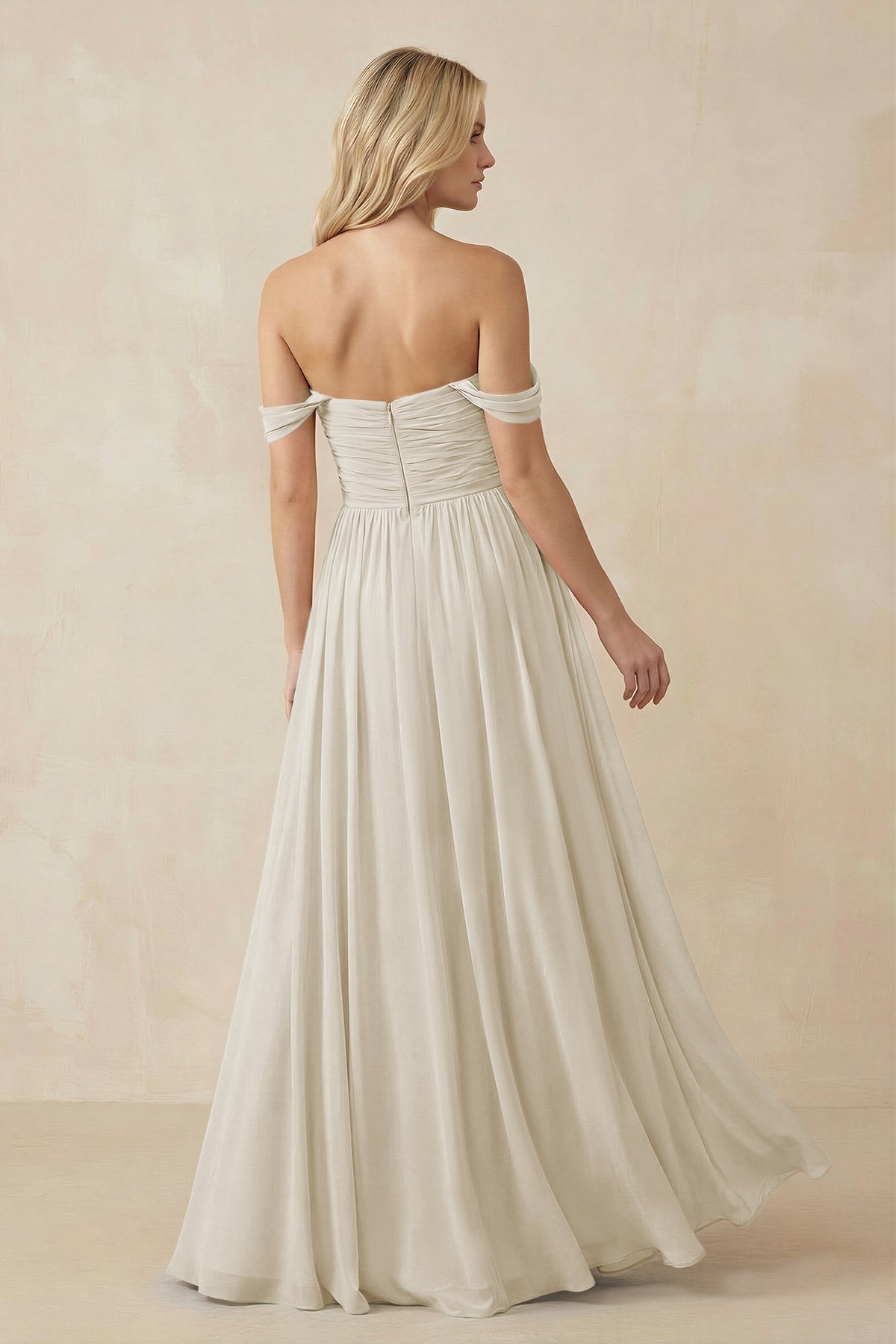 A-Line Pleated Long Chiffon Bridesmaid Dress in Dove Gray