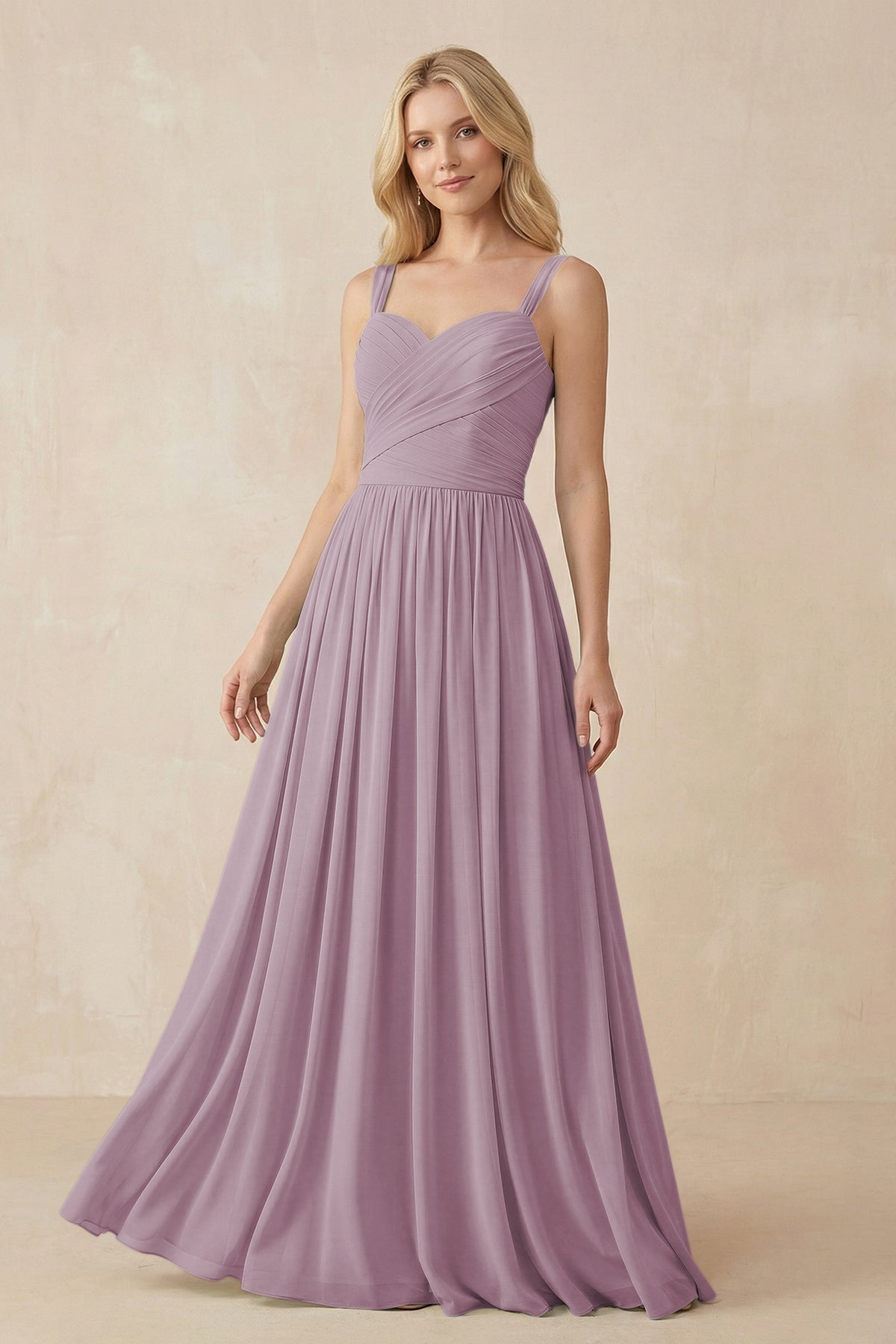 A-Line Pleated Long Chiffon Bridesmaid Dress in Dusk