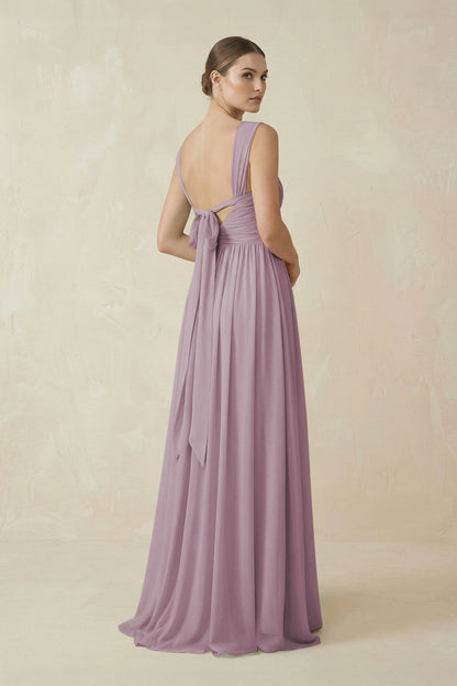 A-Line Pleated Chiffon Long Bridesmaid Dress in Dusk
