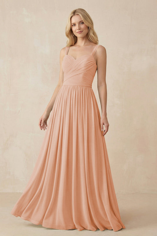 A-Line Pleated Long Chiffon Bridesmaid Dress in English Rose