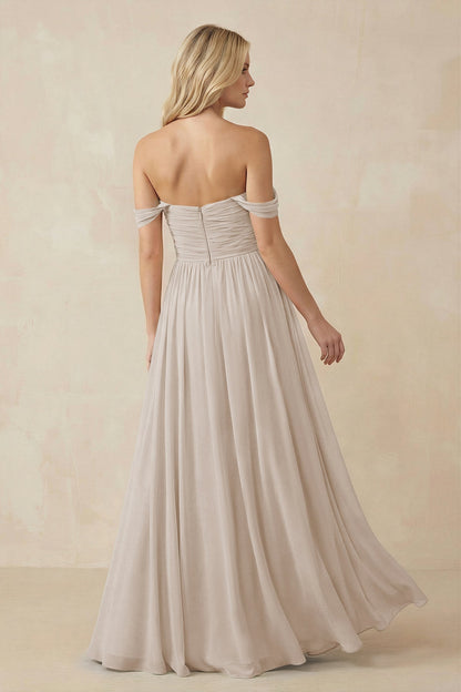 A-Line Pleated Long Chiffon Bridesmaid Dress in Frost