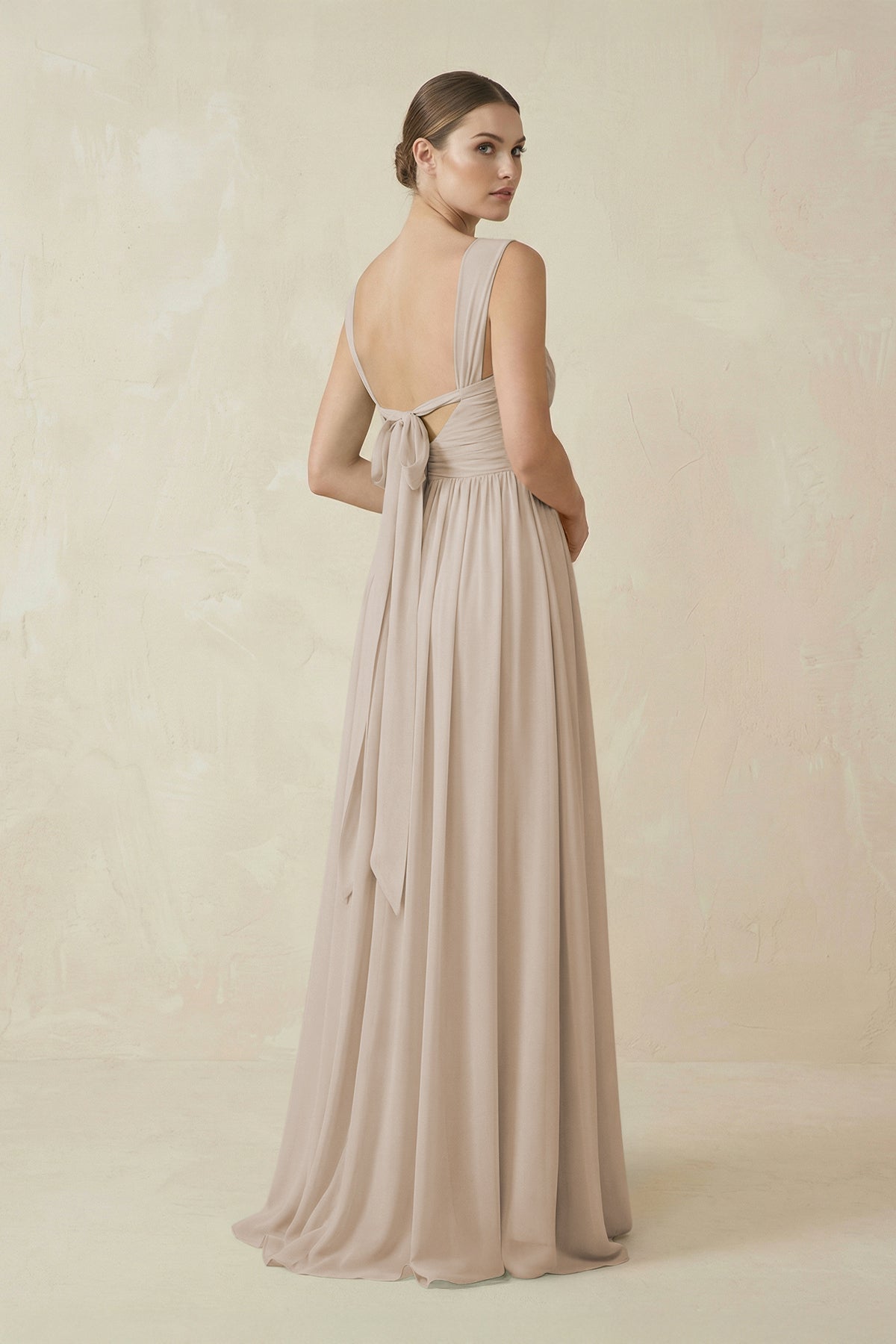 A-Line Pleated Chiffon Long Bridesmaid Dress in Frost