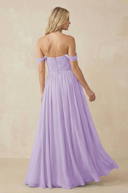 A-Line Pleated Long Chiffon Bridesmaid Dress in Lavender