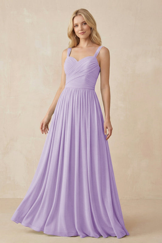 A-Line Pleated Long Chiffon Bridesmaid Dress in Lavender