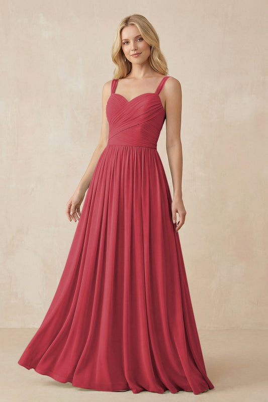 A-Line Pleated Long Chiffon Bridesmaid Dress in Merlot
