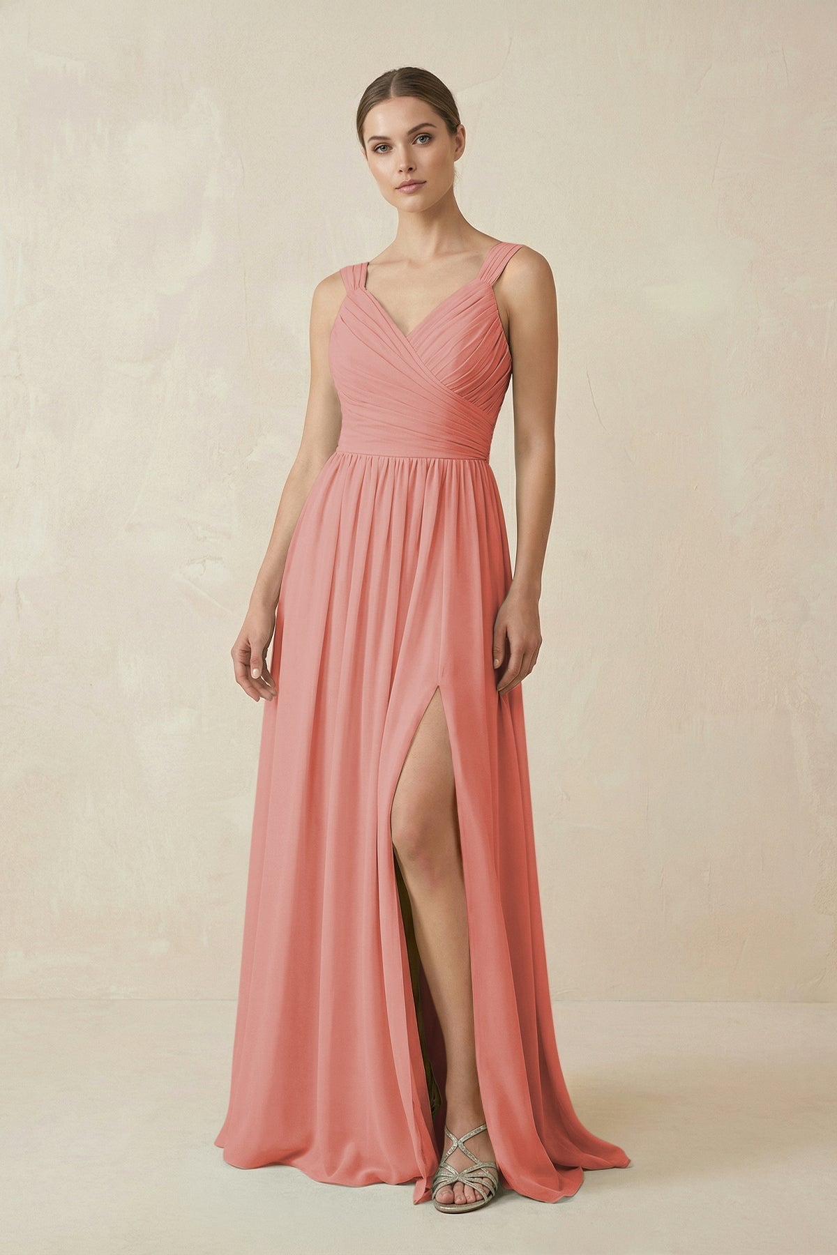A-Line Pleated Chiffon Long Bridesmaid Dress in Mulberry