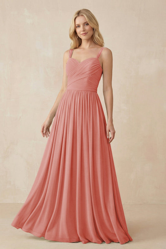 A-Line Pleated Long Chiffon Bridesmaid Dress in Mulberry
