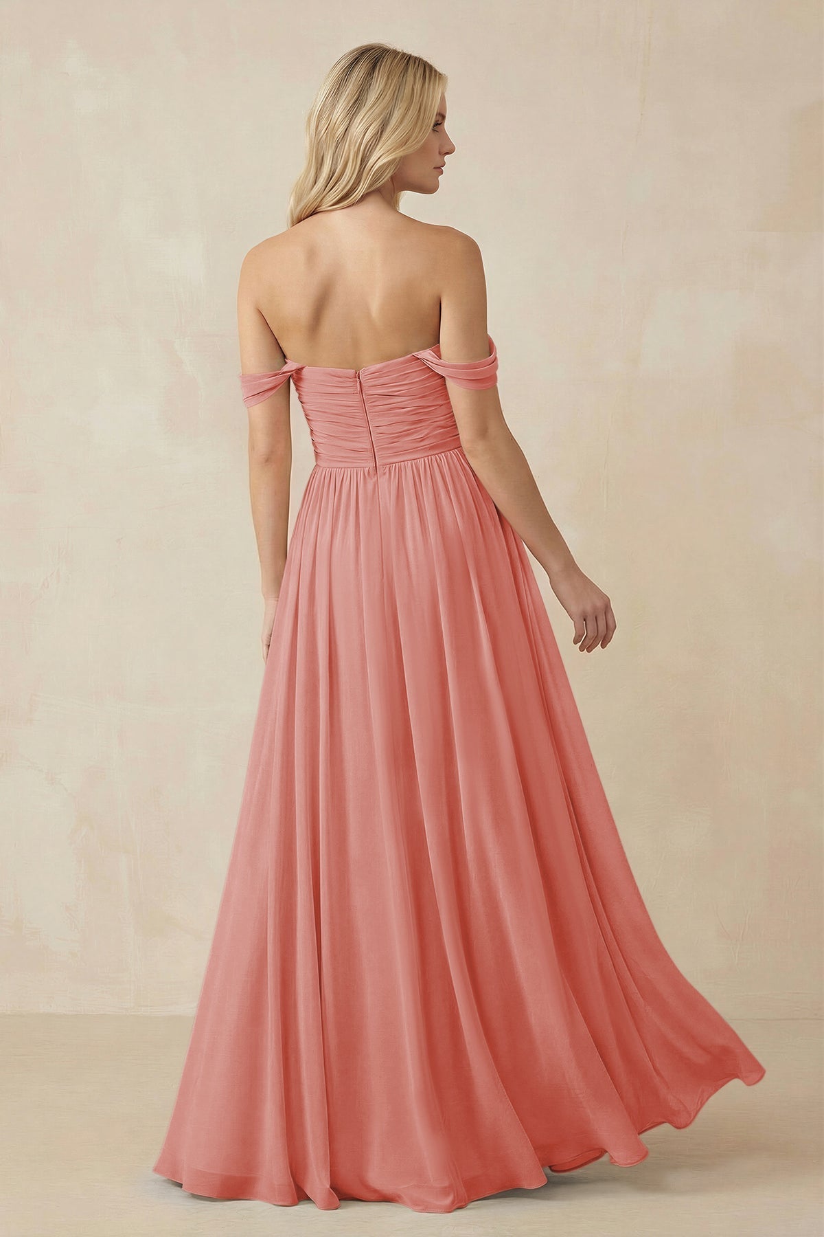 A-Line Pleated Long Chiffon Bridesmaid Dress in Mulberry