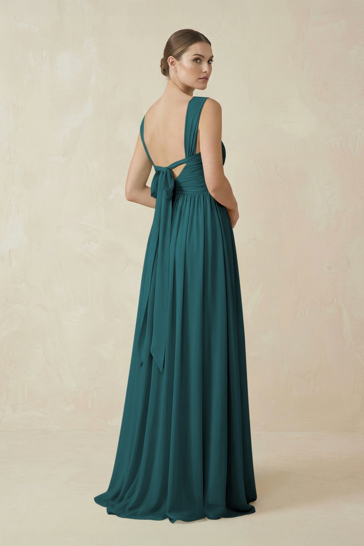 A-Line Pleated Chiffon Long Bridesmaid Dress in Pine
