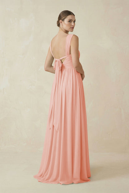 A-Line Pleated Chiffon Long Bridesmaid Dress in Rose Petal