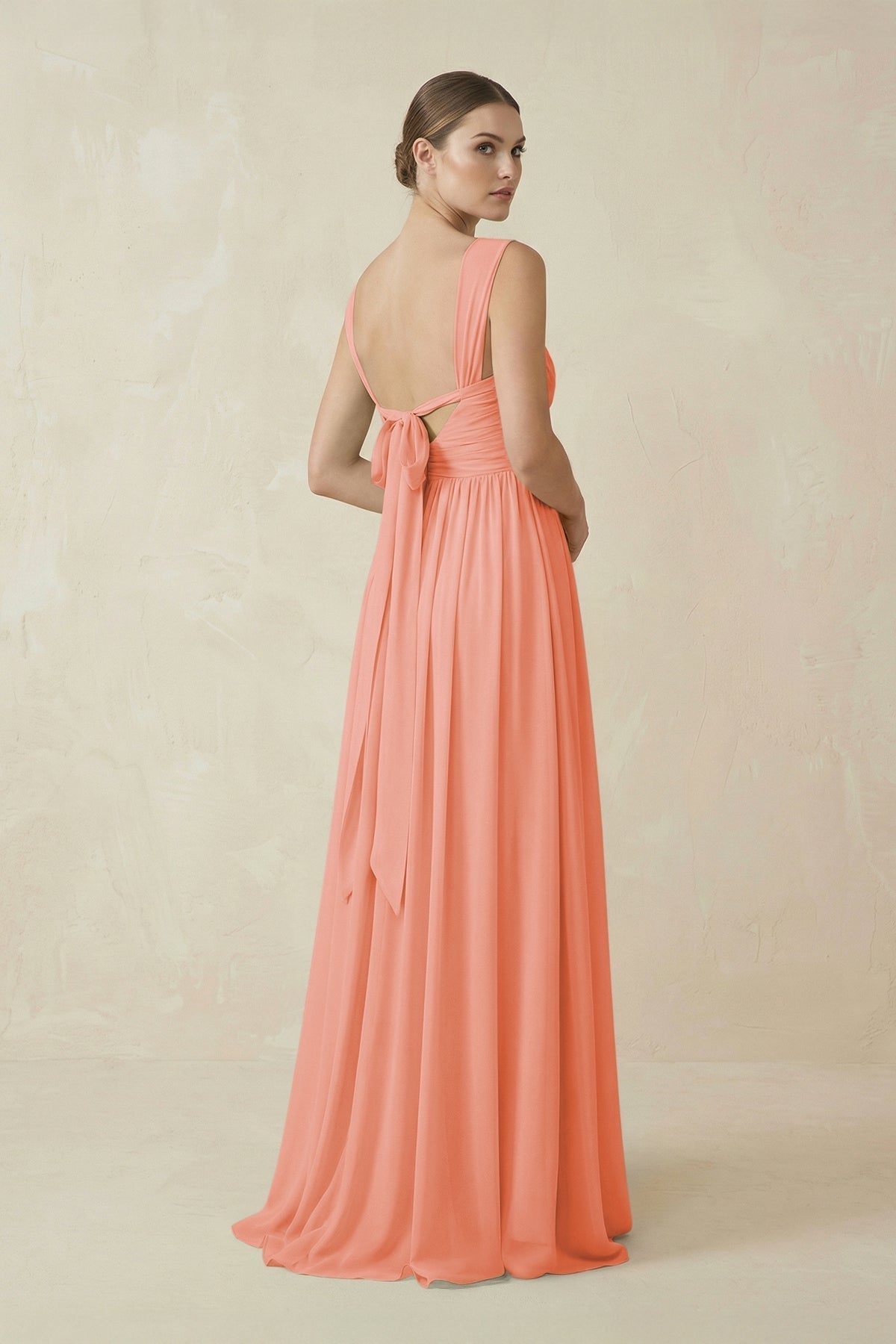 A-Line Pleated Chiffon Long Bridesmaid Dress in Rosette
